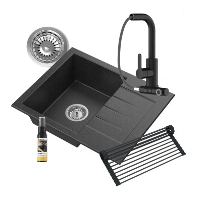 MILANO zestaw myjący all-in-one (zlew, bateria, syfon, mata, impregnat)