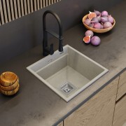 Zlew granitowy podwieszany EPIR 44 cm Granitan – aranżacja / widok z boku