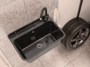 Zlew gospodarczy roboczy Large z syfonem - Czarny Granitan – elementy zestawu i akcesoria