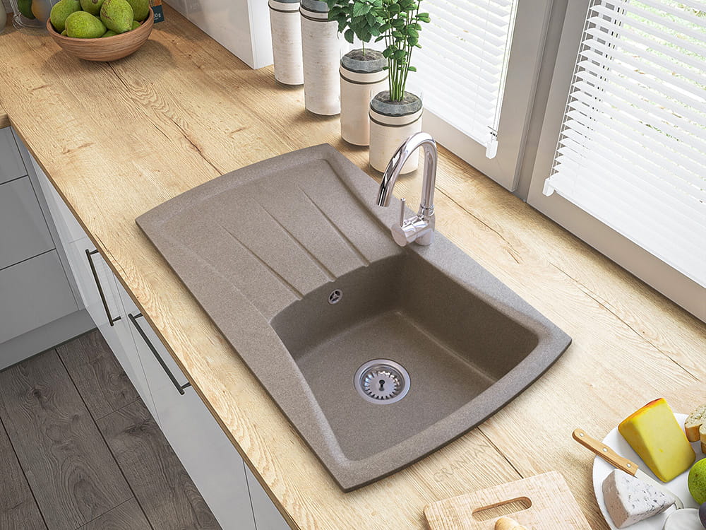 Zlewozmywak granitowy model NEW LINE Granitan – aranżacja / widok z boku