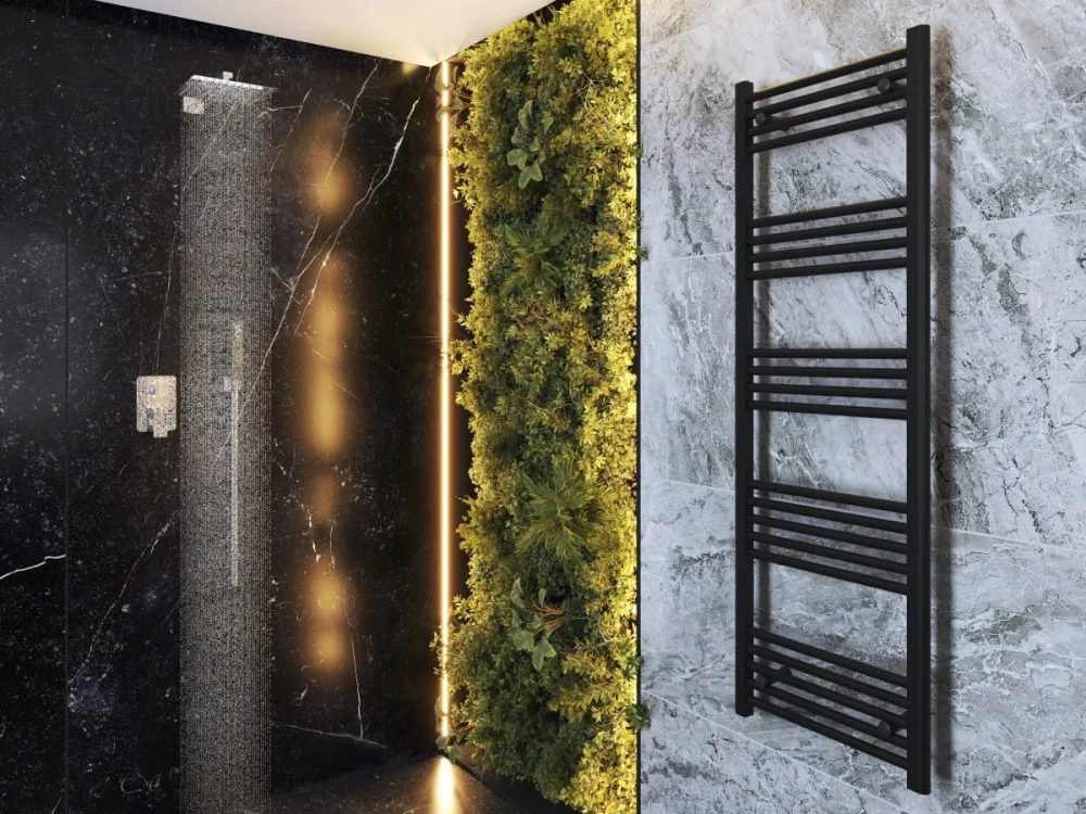 GRZEJNIK ŁAZIENKOWY CZARNY DRABINKOWY 50x150 cm KALORYFER MONTAŻ 180 BRENO Granitan – archiwalne 1