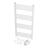 GRZEJNIK ŁAZIENKOWY BIAŁY DRABINKOWY 50x110 cm KALORYFER MONTAŻ 180 BRENO Granitan – elementy zestawu i akcesoria