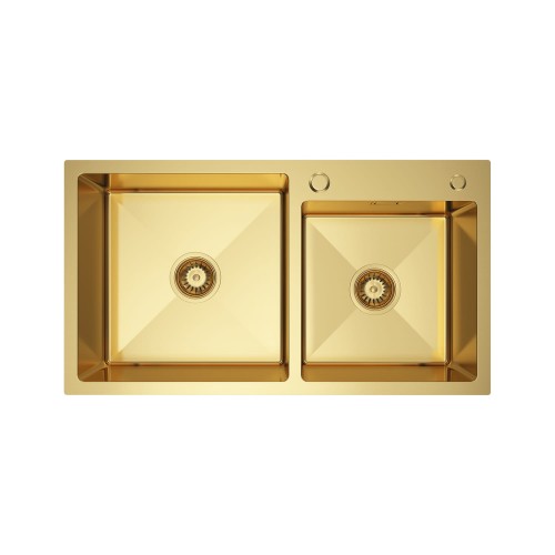 Zlewozmywak stalowy 2-komorowy złoty zlew do kuchni 78x45 cm syfon Granitan – archiwalne 1