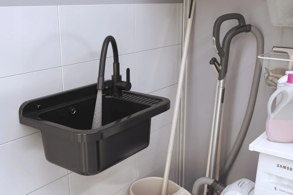 Rysunek techniczny: ZLEWOZMYWAK czarny GOSPODARCZY KOMORA techniczna POLO BATERIA GRADO PLUS Granitan