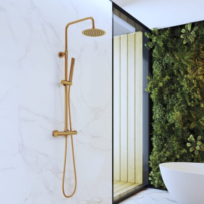 Zestaw natryskowy termostatyczny prysznicowy z deszczownicą GLAMI BRUSHED GOLD