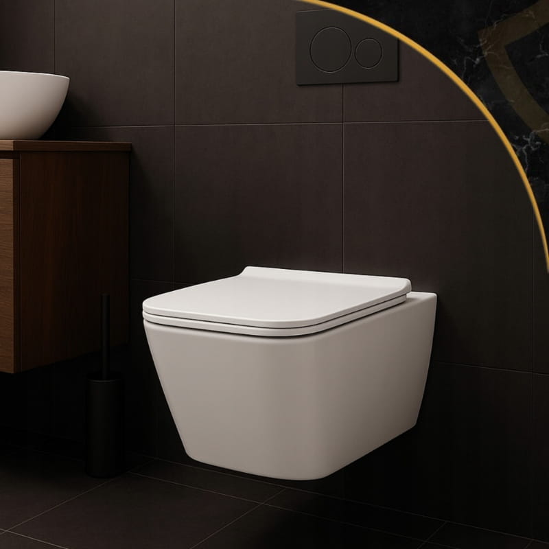 MISKA WC PODWIESZANA TOALETOWA RIMLESS BEZKOŁNIERZOWA DESKA BIAŁA LUNO 302 Granitan – archiwalne 5