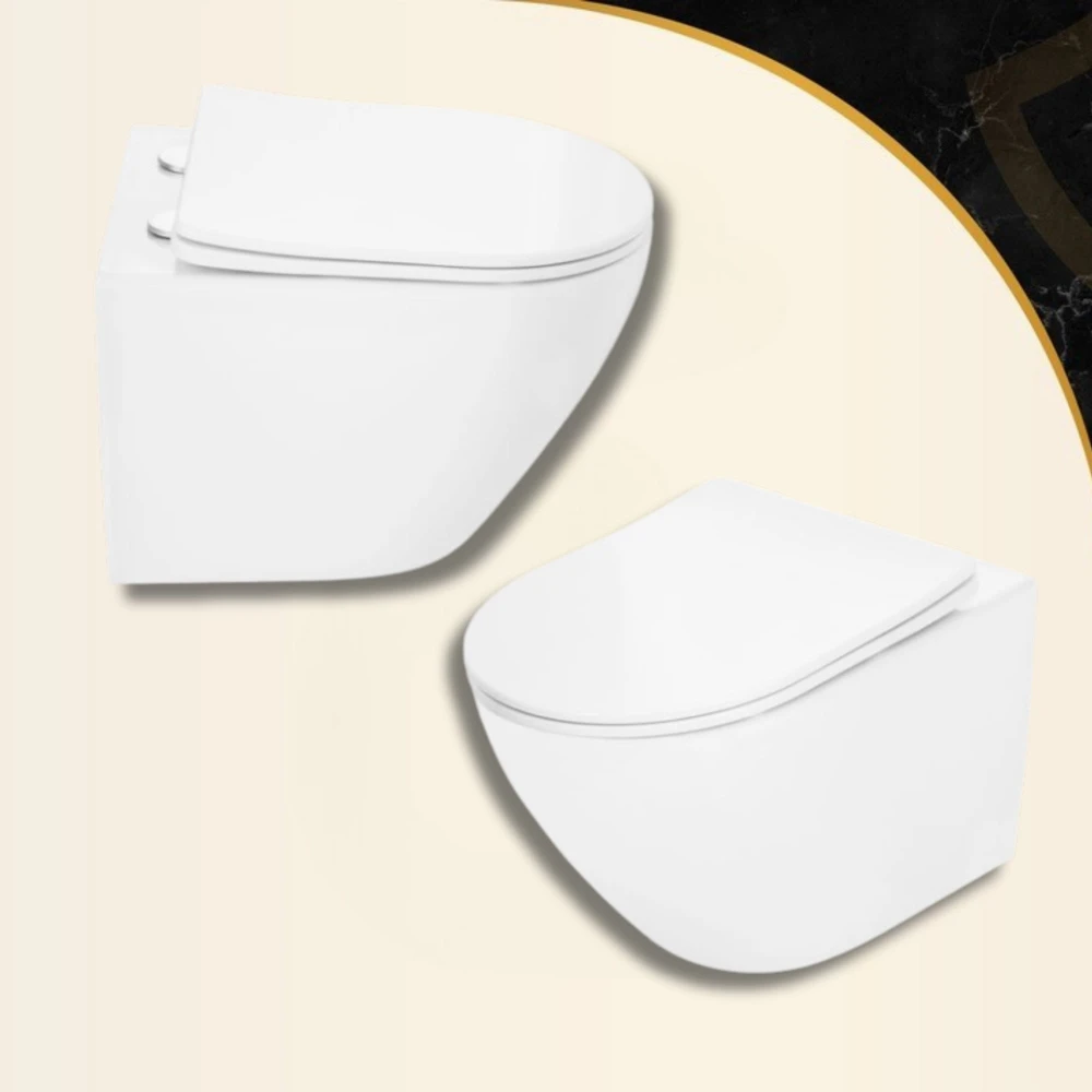 MISKA WC PODWIESZANA TOALETOWA RIMLESS BEZKOŁNIERZOWA DESKA BIAŁA OVI 303 Granitan – ujęcie z bliska / detal