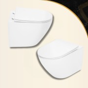 MISKA WC PODWIESZANA TOALETOWA RIMLESS BEZKOŁNIERZOWA DESKA BIAŁA OVI 303 Granitan – ujęcie z bliska / detal