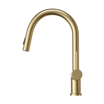 Bateria kuchenna chromowa wysoka z wyciąganą wylewką obrotowa Naya brushed gold