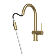 Bateria kuchenna chromowa wysoka z wyciąganą wylewką obrotowa Naya brushed gold Granitan – archiwalne 3