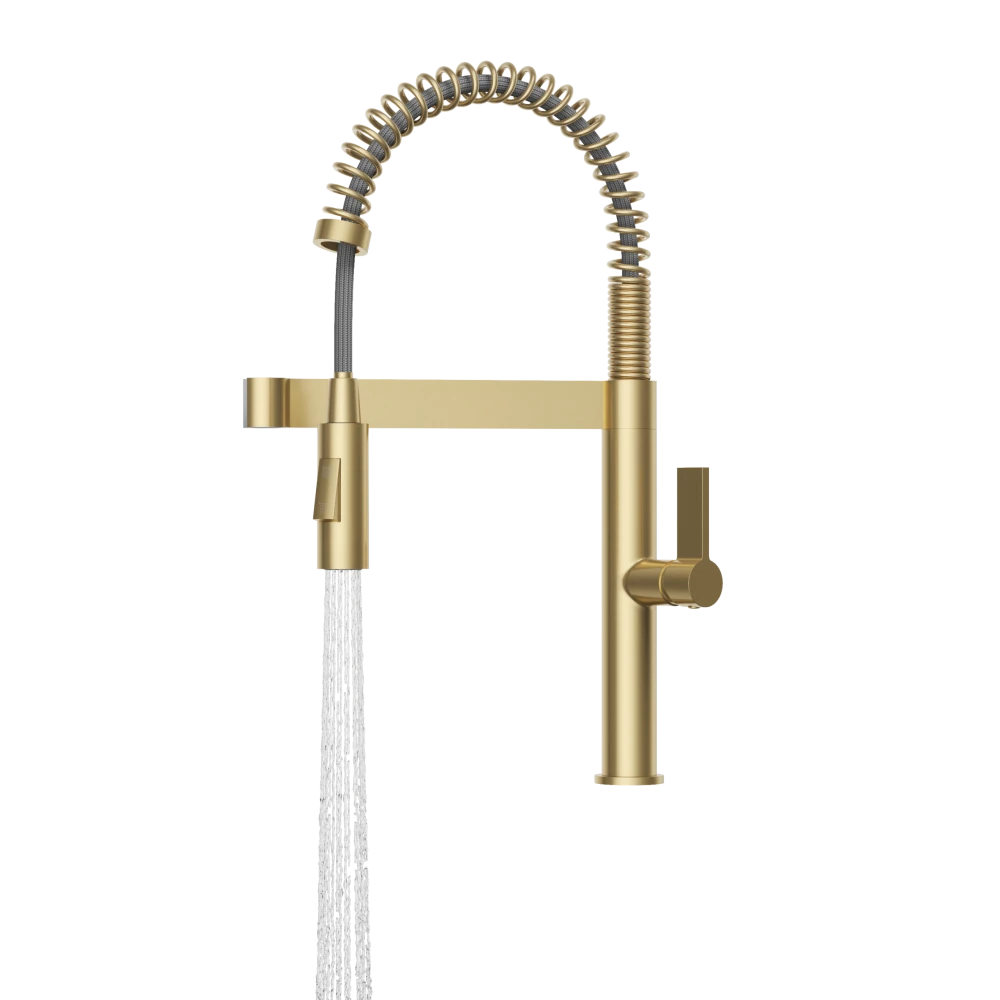 Bateria kuchenna spiralna wyciągana wylewka wysoka brushed gold kran Elara Granitan – archiwalne 6