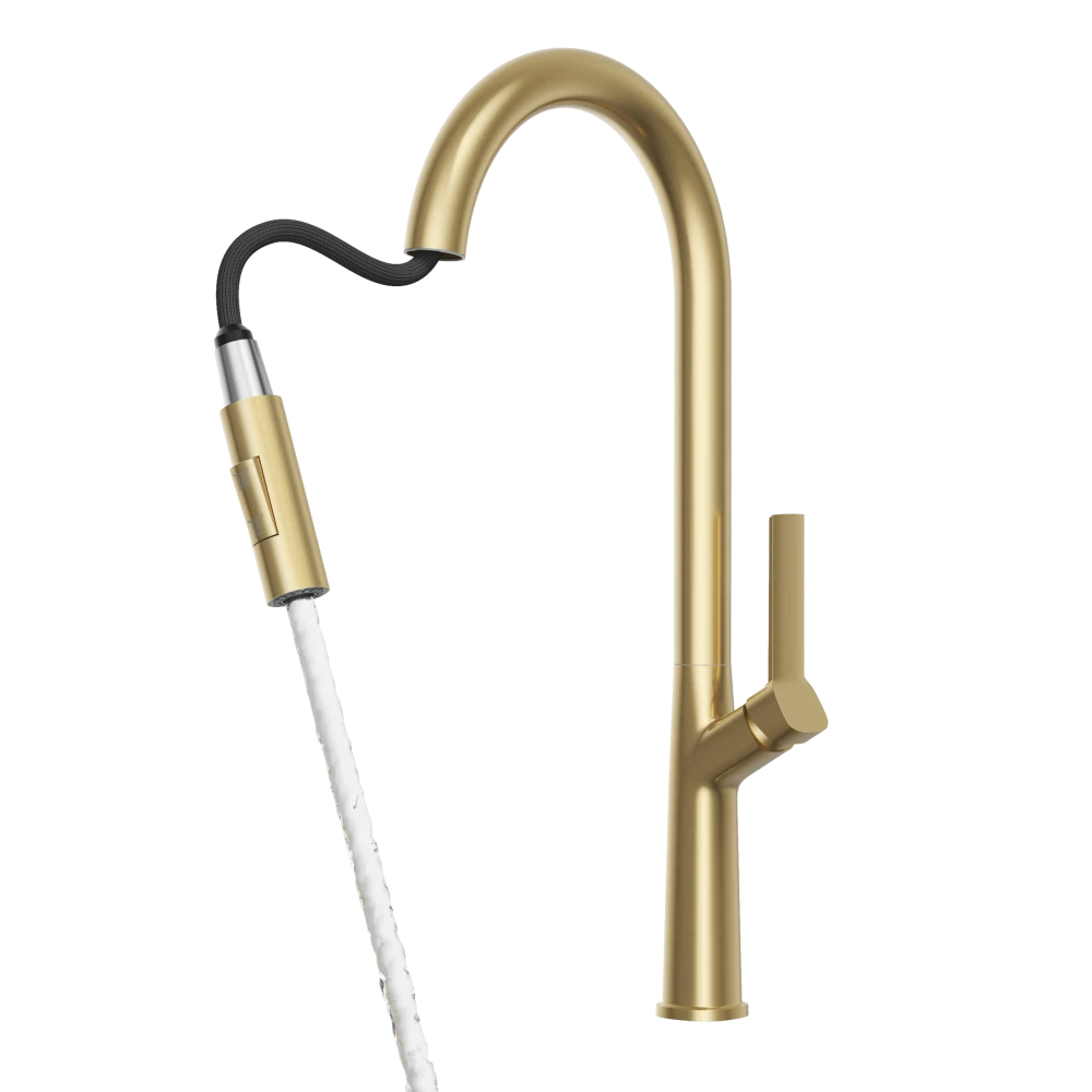Bateria kuchenna do zlewu wysoka Ellis brushed gold Granitan – archiwalne 4