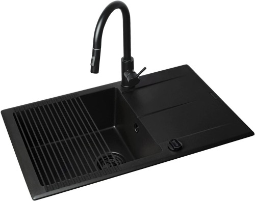 Zlew. KEROS (76x48) 1B 1D Black Edition + Bateria IDEA Black Edition Granitan – archiwalne 1