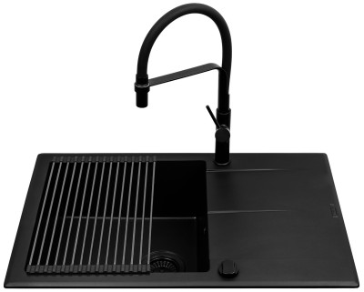 Zlew. KEROS (76x48) 1B 1D Black Edition + Bateria FLEXOS