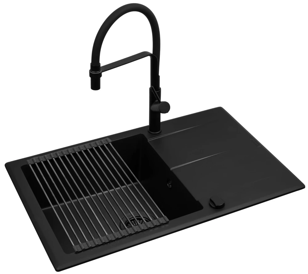 Zlew. KEROS (76x48) 1B 1D Black Edition + Bateria FLEXOS Granitan – archiwalne 2