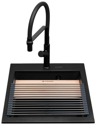 Zlew. SIROS (47x51,5) 1B Black Edition + Bateria FLEXOS