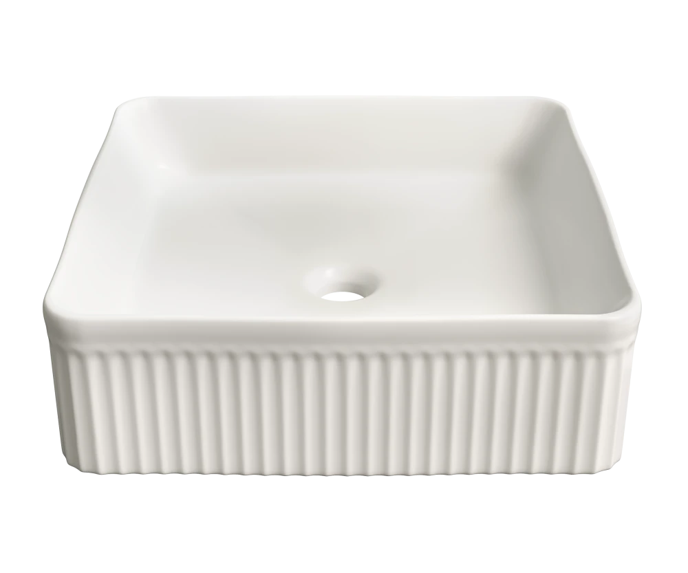 Umywalka nablatowa ceramiczna zlew VIORA biała ryflowana kwadratowa 40.5 cm Granitan – archiwalne 2