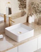 Umywalka nablatowa ceramiczna zlew VIORA biała ryflowana kwadratowa 40.5 cm Granitan – archiwalne 5