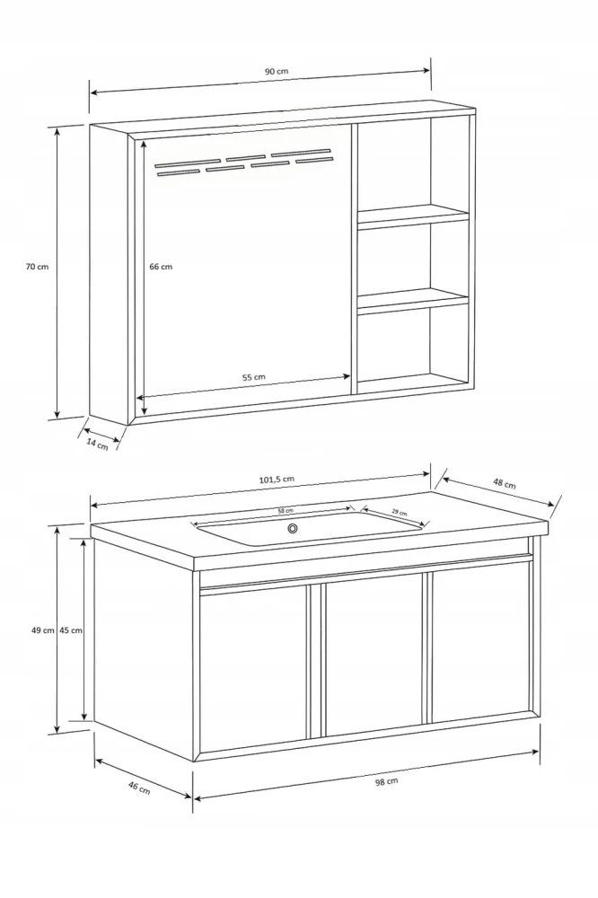Szafka łazienkowa zestaw umywalka lustro wisząca nowoczesna lucy light 100x47 premium Granitan – archiwalne 9