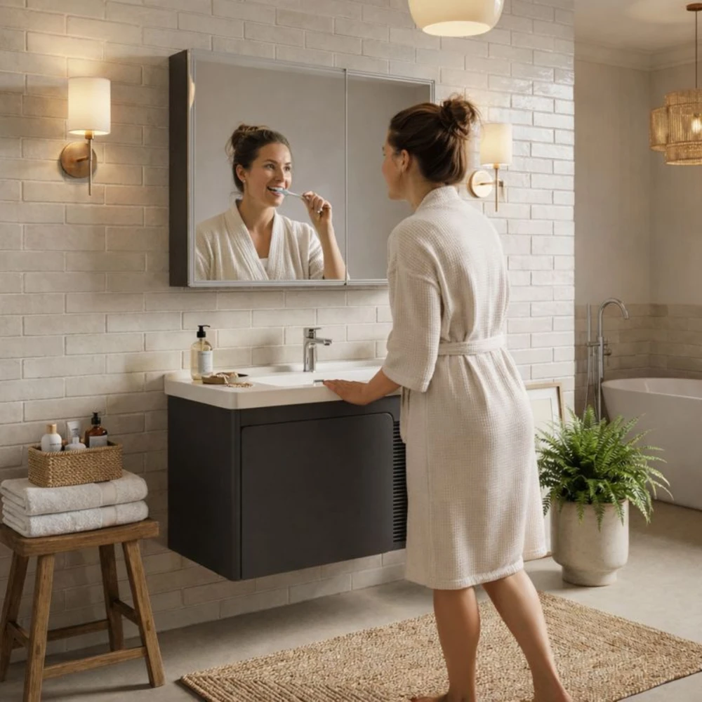 Szafka łazienkowa zestaw Umywalka Lustro wisząca Nowoczesna Luxoris Granitan – archiwalne 8