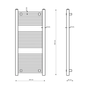 Rysunek techniczny i wymiary: GRZEJNIK ŁAZIENKOWY BIAŁY DRABINKOWY 100x45 cm KALORYFER NOWOCZESNY BERGEN Granitan