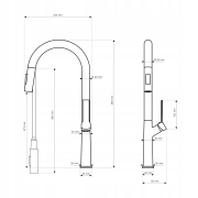 Rysunek techniczny: Bateria kuchenna do zlewu wysoka Ellis chrom Granitan