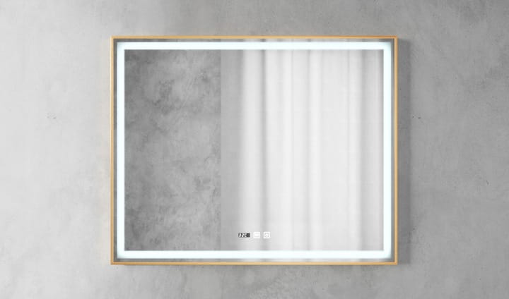 Prostokątne podświetlane lustro energooszczędne LED 100x80 Orion Rose Gold Granitan – ujęcie z bliska / detal