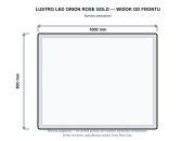 Rysunek techniczny i wymiary: Prostokątne podświetlane lustro energooszczędne LED 100x80 Orion Rose Gold Granitan