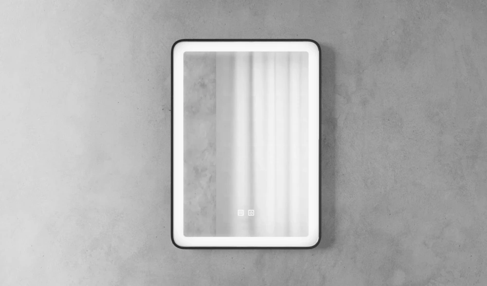 Prostokątne podświetlane lustro energooszczędne LED 50x70 COMA Granitan – aranżacja / widok z boku