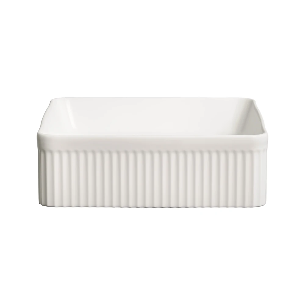 Umywalka nablatowa ceramiczna zlew VIORA biała ryflowana kwadratowa 40.5 cm Granitan – archiwalne 9