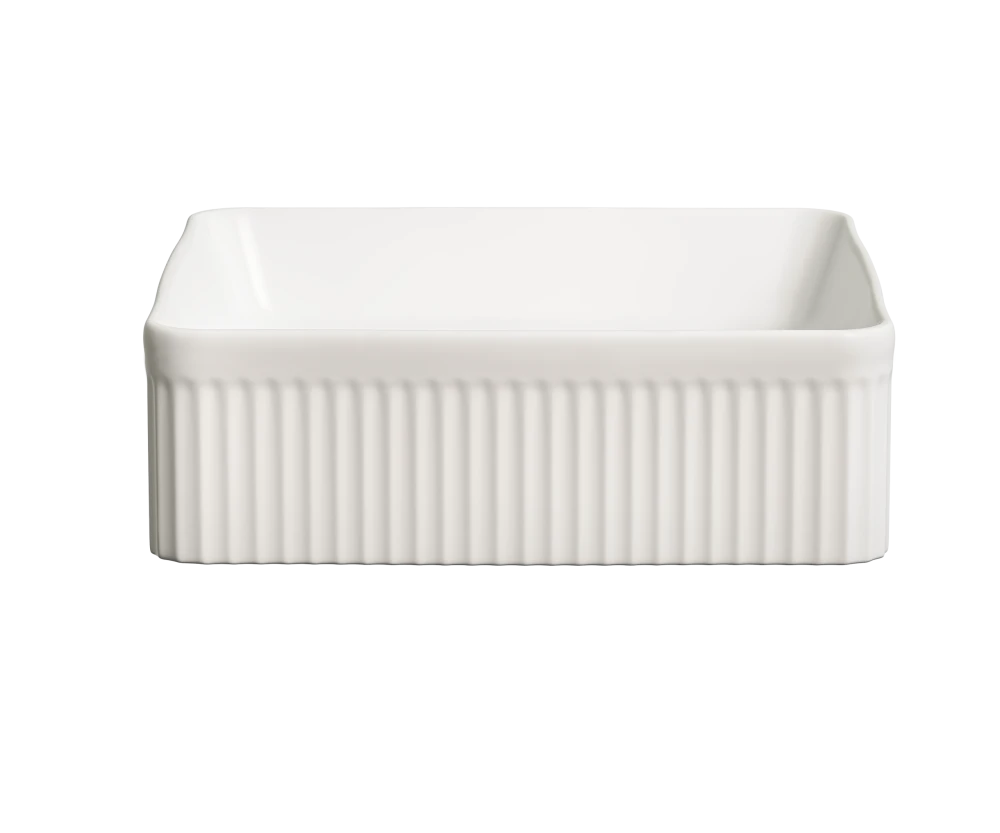 Umywalka nablatowa ceramiczna zlew VIORA biała ryflowana kwadratowa 40.5 cm Granitan – archiwalne 19