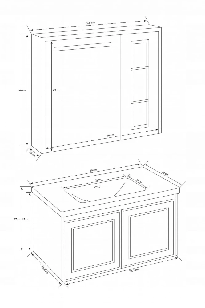 Szafka łazienkowa ZESTAW Umywalka Lustro wisząca Nowoczesna Cleania Granitan – aranżacja / widok z boku