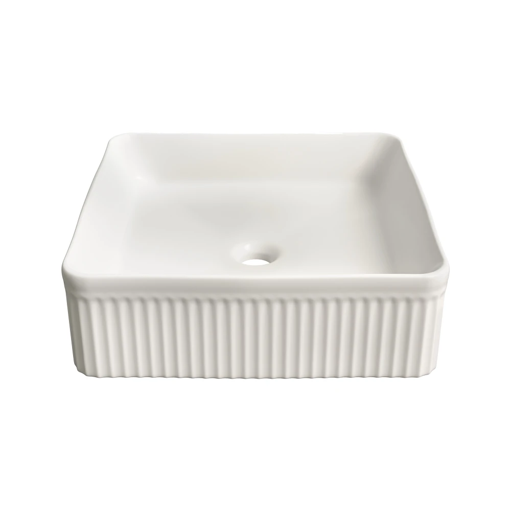 Umywalka nablatowa ceramiczna zlew VIORA biała ryflowana kwadratowa 40.5 cm Granitan – archiwalne 27