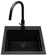 Zlew SIROS (47x51,5) 1B Black Edition + Bateria FLEXOS Granitan – ujęcie z bliska / detal
