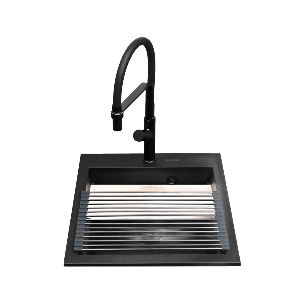 Zlew. SIROS (47x51,5) 1B Black Edition + Bateria FLEXOS Granitan