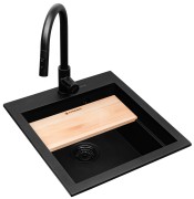 Zlew SIROS (47x51,5) 1B Black Edition + Bateria FLEXOS Granitan – elementy zestawu i akcesoria