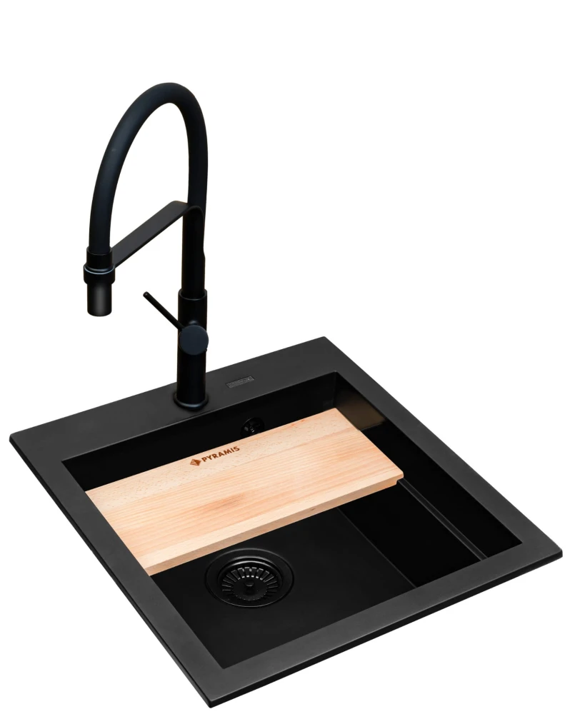 Zlew. SIROS (47x51,5) 1B Black Edition + Bateria FLEXOS Granitan – zdjęcie 5