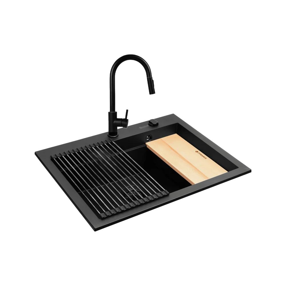 Zlew SIROS (67x51,5) 1B Black Edition + Bateria IDEA Black Edition Granitan