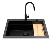 Zlew SIROS (67x51,5) 1B Black Edition + Bateria IDEA Black Edition Granitan – elementy zestawu i akcesoria