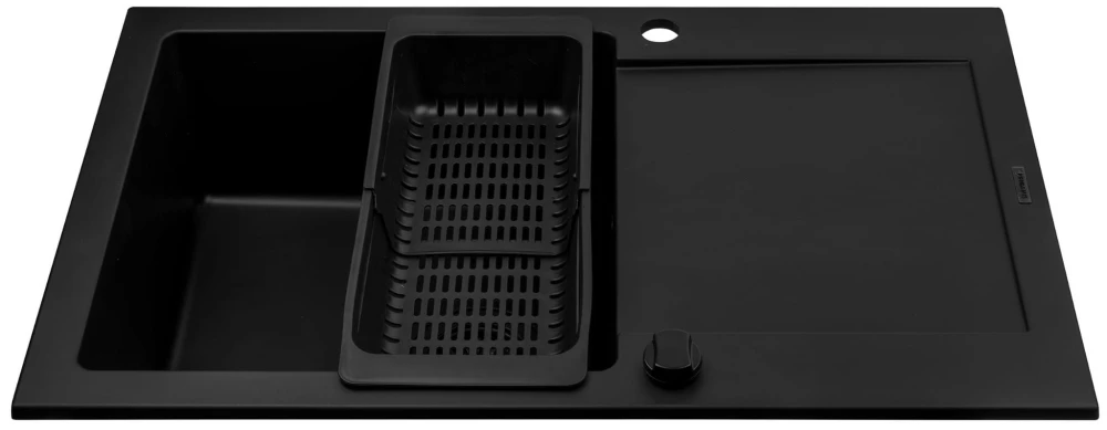 Zlewozmywak mido (79x50) 1B 1D volcano black edition Granitan – ujęcie z bliska / detal