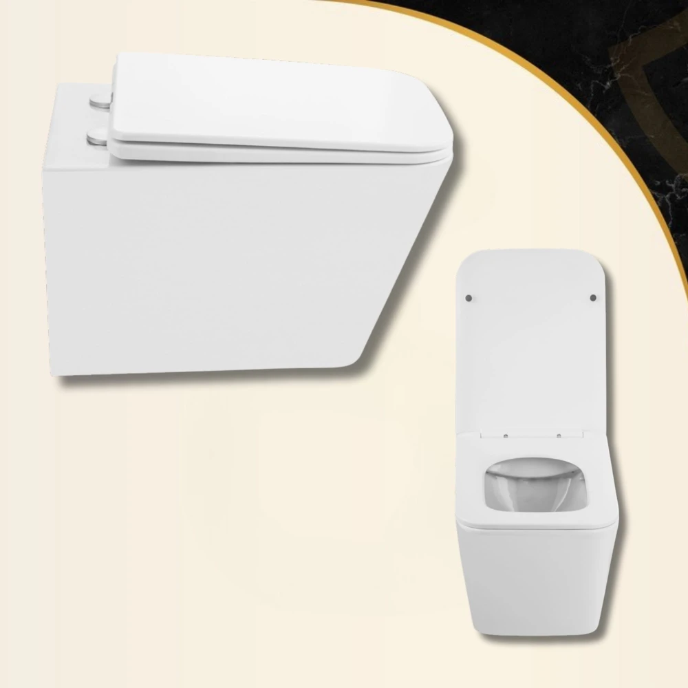 MISKA WC PODWIESZANA TOALETOWA RIMLESS BEZKOŁNIERZOWA DESKA BIAŁA LUNO 302 Granitan – ujęcie z bliska / detal