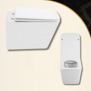 MISKA WC PODWIESZANA TOALETOWA RIMLESS BEZKOŁNIERZOWA DESKA BIAŁA LUNO 302 Granitan – ujęcie z bliska / detal