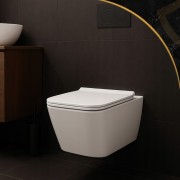 MISKA WC PODWIESZANA TOALETOWA RIMLESS BEZKOŁNIERZOWA DESKA BIAŁA LUNO 302 Granitan – elementy zestawu i akcesoria