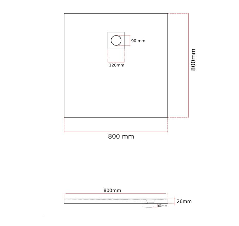 Rysunek techniczny i wymiary: BRODZIK PRYSZNICOWY KWADRATOWY 80 x 80 CM BIAŁY SMC KOMPOZYT TEJA Granitan