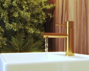 BATERIA UMYWALKOWA BRUSHED GOLD NISKA ŁAZIENKOWA NOWOCZESNY KRAN GLAMI Granitan – ujęcie z bliska / detal