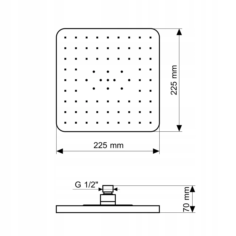 Deszczownica natryskowa prysznicowa CZARNA kwadratowa K - 225 mm Granitan – zdjęcie 5