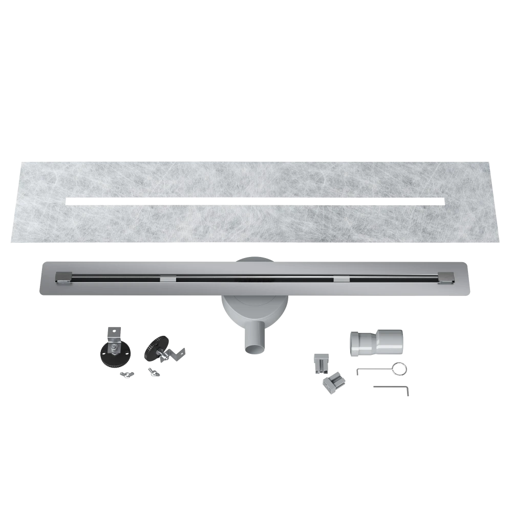 ODPŁYW LINIOWY POD PŁYTKĘ 80 cm STAL SYFON PRYSZNIC BRODZIK LUNO INOX Granitan – aranżacja / widok z boku