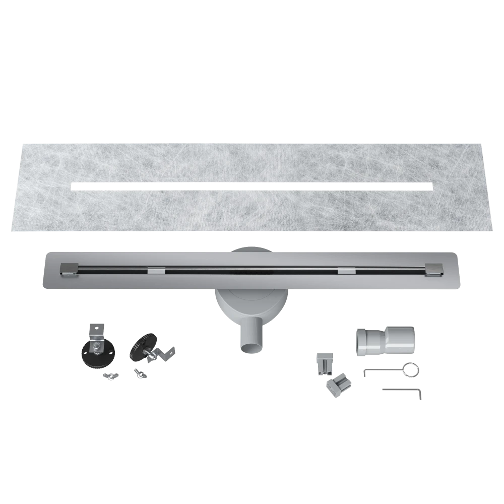 ODPŁYW LINIOWY POD PŁYTKĘ 70 cm STAL SYFON PRYSZNIC BRODZIK LUNO INOX Granitan – elementy zestawu i akcesoria