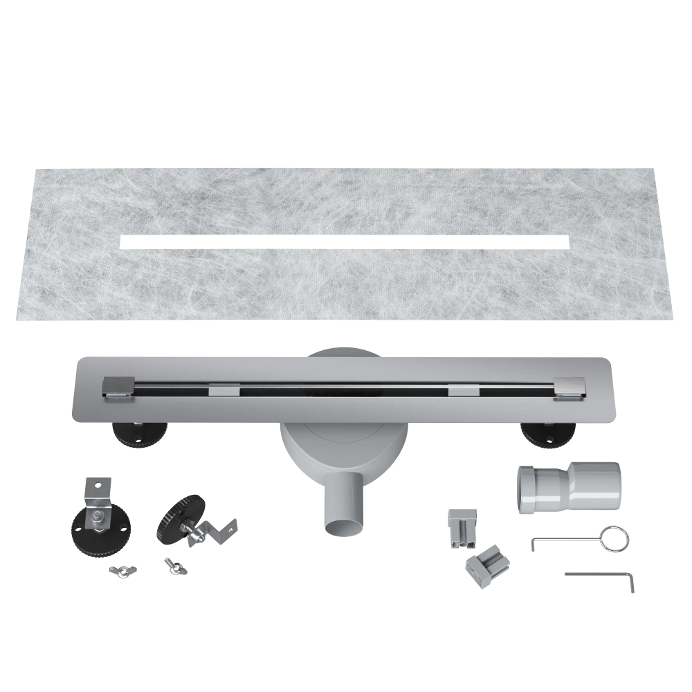 ODPŁYW LINIOWY POD PŁYTKĘ 50 cm STAL SYFON PRYSZNIC BRODZIK LUNO INOX Granitan – aranżacja / widok z boku