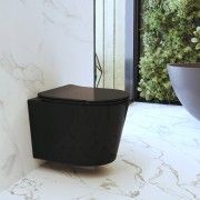 MISKA WC PODWIESZANA TOALETOWA RIMLESS BEZKOŁNIERZOWA NEO DESKA CZARNA Granitan – ujęcie z bliska / detal